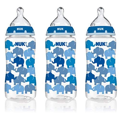 NUK 14074 Elephants Baby Bottle with Perfect Fit Nipple, Medium Flow, 10 Ounces, 3 Pack