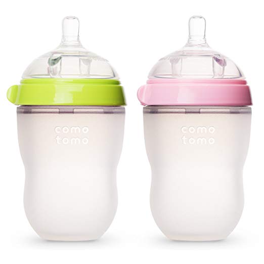 Comotomo Baby Bottle, Green/Pink, 8 Ounce, 2 Count