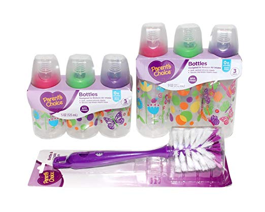 Baby Bottles and Bottle Cleaning Brush Bundle (Girl)