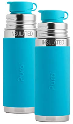 Pura Sport Jr. Stainless Steel Vacuum Insulated Bottle, 9 Ounce, Set of 2, Aqua