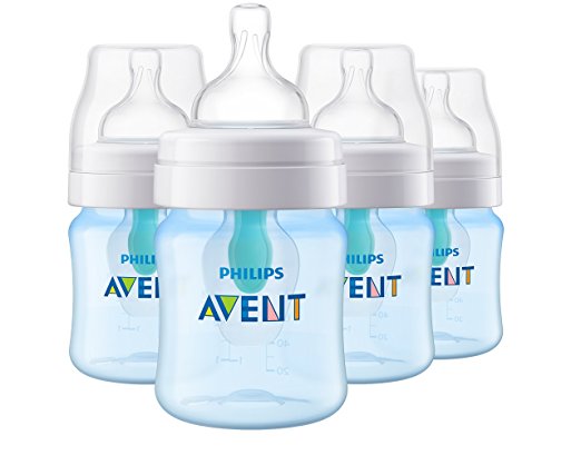 Philips Avent Anti-Colic Baby Bottle with AirFree Vent 4oz 4pk Blue, SCF402/44