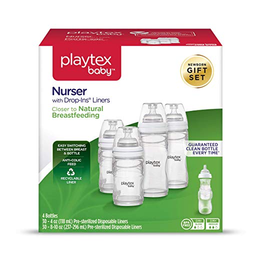 Playtex Baby Nurser Baby Bottle with Drop-Ins Disposable Liners, Closer to Breastfeeding, Gift Set