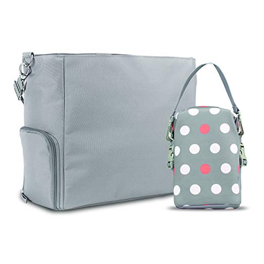 Dr. Brown’s Breast Pump Carryall Bag and Convertible Bottle Tote, Grey and Polka Dot