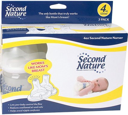 Second Nature 4oz Nurser Bottles - 3pk