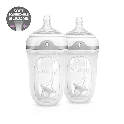 Nuby 2 Piece 360 Comfort Silicone Bottle, 8 Ounce