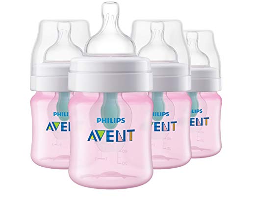 Philips Avent Anti-Colic Baby Bottle with AirFree Vent 4oz 4pk Pink, SCF401/44