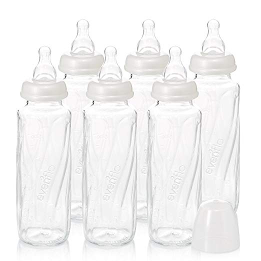 Evenflo Feeding Glass Premium Proflo Vented Plus Bottles for Baby, Infant and Newborn - Helps Reduce Colic - Clear, 8 Ounce (Pack of 6)