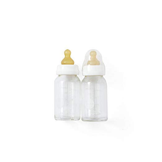 HEVEA Baby Glass Bottle 2 Pack 3-24 Months BPA, Phthalates, and PVC Free, 100% Natural Rubber