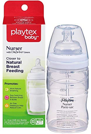 Playtex Drop-Ins Premium Nurser Bottle, 4 Ounce, White