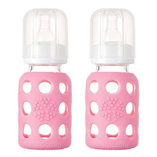 Lifefactory Glass Baby Bottle with Silicone Sleeve, 2 Pack (Pink, 4oz)