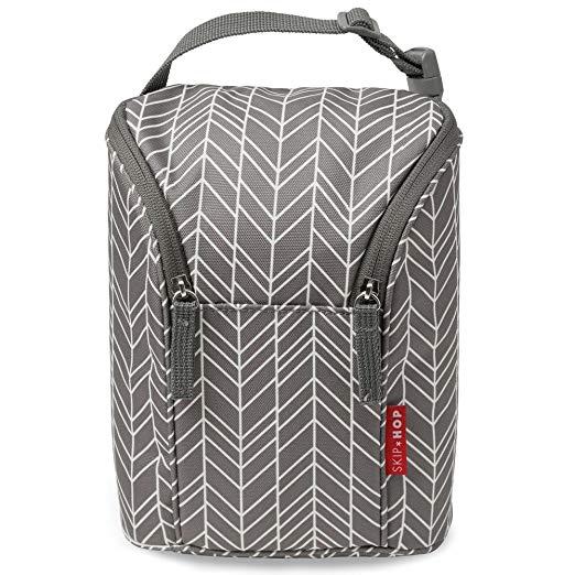 Skip Hop Insulated Breastmilk Cooler And Baby Bottle Bag, Grab & Go Double, Grey Feather