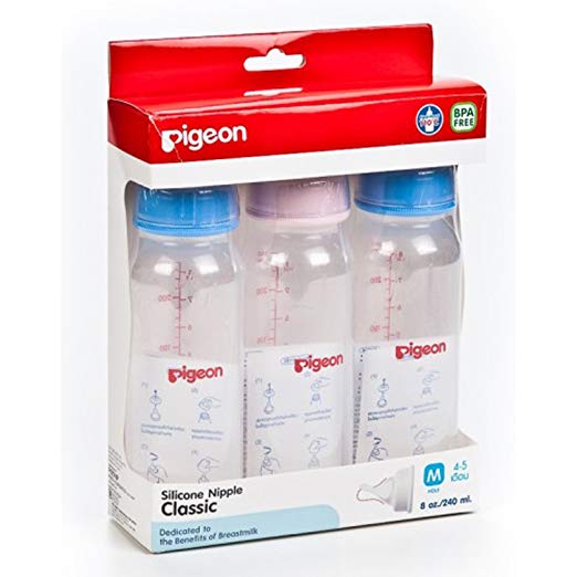 Pigeon Milk Bottle Baby Model RPP 8 Oz Size M Classic Silicone Nipple BPA Free Pack of 3 Bottle.