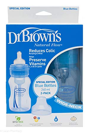 Dr Brown's Natural Flow Special Edition 240ml BLUE Bottles Twinpack