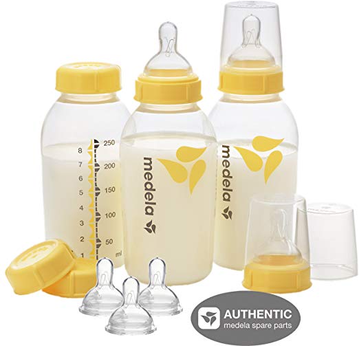 Medela 8 Oz Breastmilk Bottle Set WITH Six Medium-Flow Wide Base Nipples