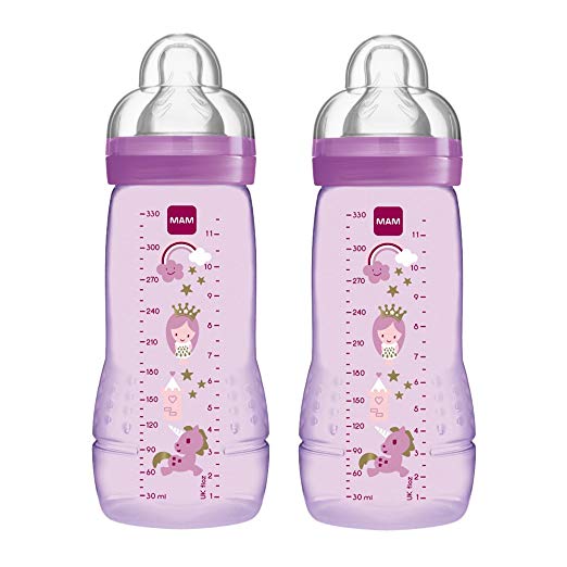 330ml Pack Of 2 Pink Mam Baby Bottle With Spill Free Lid