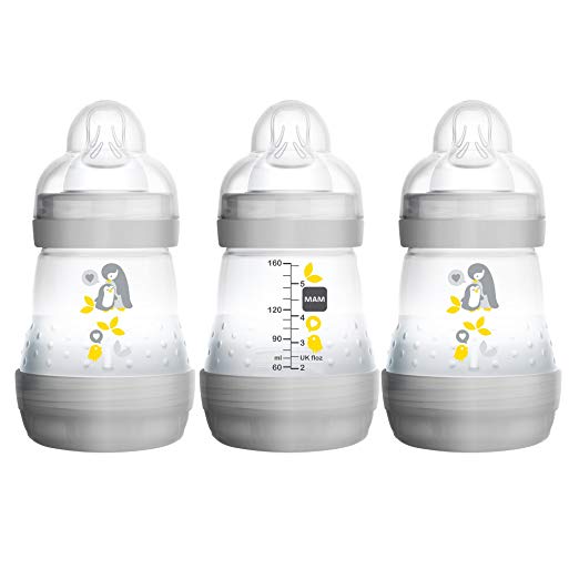 MAM Baby Bottles for Breastfed Babies, MAM Bottles Anti Colic, Gray,