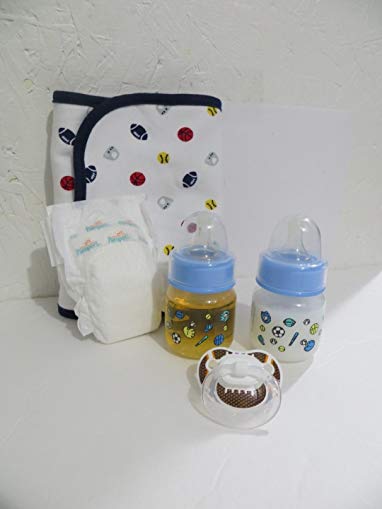 Baby Alive Snackin Luke Boy Custom Football Set with 2oz Preemie Sports Bottles with Fake MILK + JUICE + FOOTBALL Pacifier + Preemie Diaper + Assorted Burp Cloth Our Choice - NO DOLL - 8 Yrs+