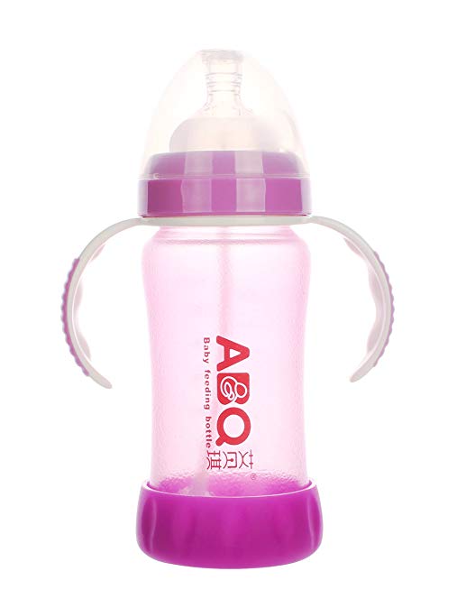 MYKUFENG Natural Baby Bottle丨Wide Mouth Automatic Temperature Protection Crystal Feeding Bottle,BPA Free ,Soft Silicone Nipple,8 Ounces, 1-Count