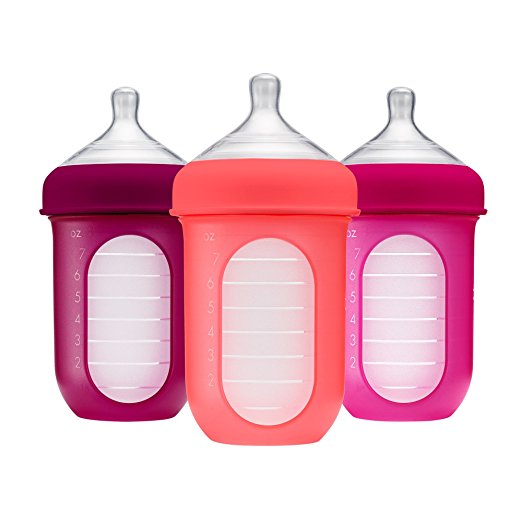 Boon NURSH Silicone Pouch Bottle 8oz 3pk - Pink Multi