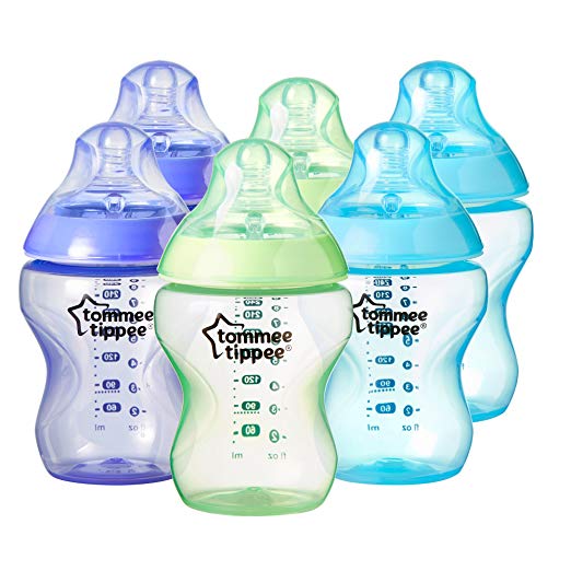 Tommee Tippee Closer to Nature Colour My World 260 ml/9 fl oz Decorated Feeding Bottles (Pack of 6, Blue)